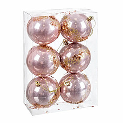 BigBuy Christmas Boules de Noël Rose Plastique 8 cm (6 Unités)