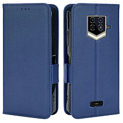 Etui en PU texture litchi avec support, bleu foncé pour votre Oukitel WP15