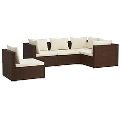 Maison Chic Salon de jardin 5 pcs + coussins - Mobilier/Meubles de jardin - Table et chaises d'extérieur Résine tressée Marron -MN34243