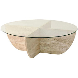 Hanah Home Table basse en verre et aggloméré Lily beige travertine.