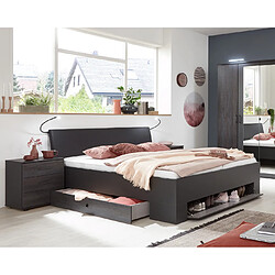 Pegane Lit adulte double 160x200 cm Queen Size + 2 chevets coloris gris foncé - Longueur 169 x Profondeur 210 x Hauteur 96 cm