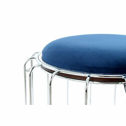 Paris Prix Pouf & Table d'Appoint Comfortable 50cm Bleu & Argent