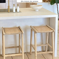 Acheter Rendez Vous Deco Tabouret de bar mi-hauteur Omaha en teck et rotin naturel 65 cm