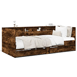 Maison Chic Lit d'appoint | Lit de jour | Lit de repos et tiroirs chêne fumé 75x190 cm bois d'ingénierie -GKD97936