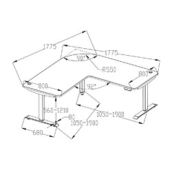 Decoshop26 Bureau d'angle table d'ordinateur réglable en hauteur électriquement 178x178cm 84kg MDF cerise et métal noir 04_0002501