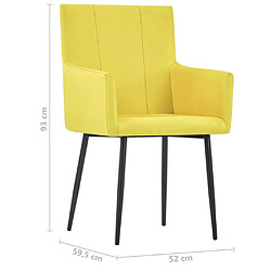 vidaXL Chaises à manger avec accoudoirs lot de 2 jaune tissu pas cher