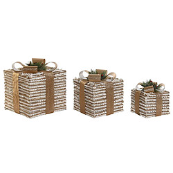 Acheter Décorations de Noël DKD Home Decor Blanc Doré Naturel 25 x 25 x 25 cm (3 Pièces)