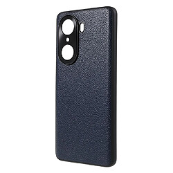 Coque en TPU + cuir véritable texture litchi bleu pour Honor 60 Pro