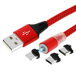 Avizar Câble USB vers Lightning, USB-C et Micro-USB Charge 2.4A 1m - Rouge