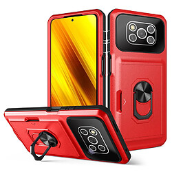 Coque en TPU + acrylique anti-chocs avec béquille en anneau et porte-carte, rouge/noir pour votre Xiaomi Poco X3 NFC/Poco X3