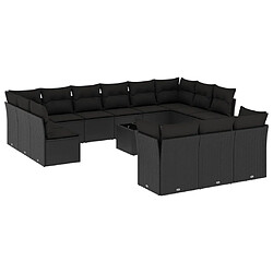 Maison Chic Salon de jardin avec coussins 14 pcs | Ensemble de Table et chaises | Mobilier d'Extérieur noir résine tressée -GKD14238