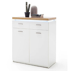 Pegane Commode de rangement coloris chêne et blanc - Longueur 85 x Hauteur 98 x Profondeur 44 cm