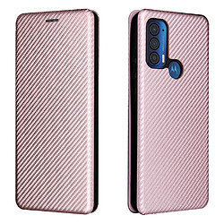 Etui en PU + TPU texture en fibre de carbone avec porte-carte et anneau or rose pour votre Motorola Edge (2021)