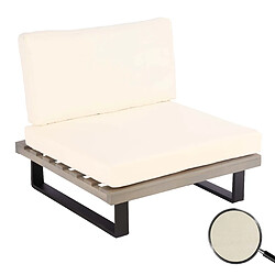 Decoshop26 Fauteuil lounge de jardin en bois d'acacia gris et aluminium coussin blanc crème 04_0006846