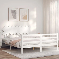 Maison Chic Lit adulte - Cadre Structure de lit avec tête de lit Contemporain blanc 160x200 cm bois massif -MN69351