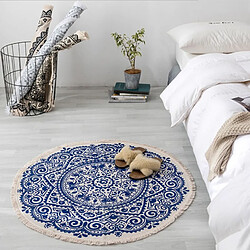 Universal Tapis rond marocain 60cm Tissu de coton à franges bohème Tapis tapis de porte Décoration Gouttes | Tapis (bleu)