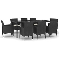 Maison Chic Mobilier à dîner 9 pcs de jardin avec coussins - Ensemble table et chaises d'extérieur - Salon/Mobilier de jardin classique noir résine tressée -MN12729