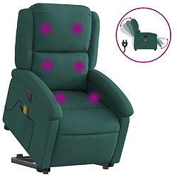 vidaXL Fauteuil inclinable de massage électrique Vert foncé Tissu