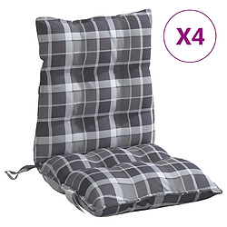 vidaXL Coussins de chaise à dossier bas lot de 4 motif à carreaux gris