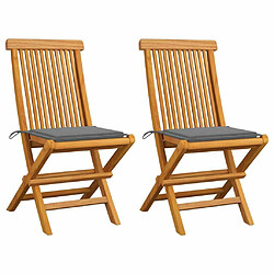 Maison Chic Lot de 2 Chaises de jardin,Fauteuil d'extérieur avec coussins gris Bois de teck massif -MN17698