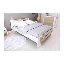 MAO Chambre adulte complete - Contemporain - Blanc mat et decor chene sonoma - l 140 x L 190 cm