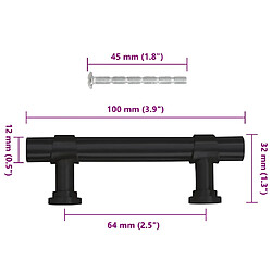 vidaXL Poignées d'armoire 10 pcs noir 64 mm acier inoxydable pas cher