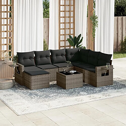 Maison Chic Ensemble Tables et chaises d'extérieur 8 pcs avec coussins,Salon de jardin gris résine tressée -GKD275295