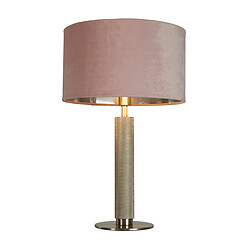 Searchlight Lampe de table, argent satiné moleté, abat-jour en velours rose