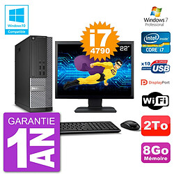 PC Dell 7020 SFF Ecran 22" Intel i7-4790 RAM 8Go Disque 2To Graveur DVD Wifi W7 - Occasion