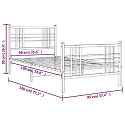 Vidaxl Cadre de lit métal avec tête de lit/pied de lit noir 90x190 cm pas cher