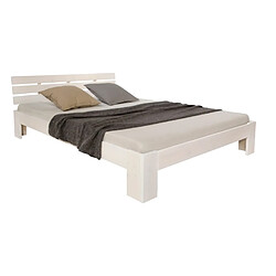 Homestyle4U Lit double en bois 120 x 200 cm blanc