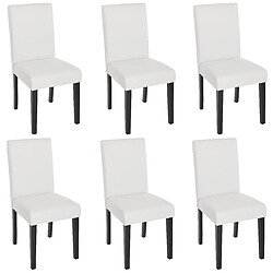 Mendler Lot de 6 chaises de séjour Littau ~ simili-cuir, blanc mat, pieds foncés