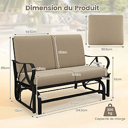 Acheter Helloshop26 Fauteuil à bascule de jardin 2 places avec 4 coussin doux charge 300kg chaise à bascule d’extérieur avec accoudoirs incurvés 20_0006731