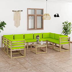 Maison Chic Salon de jardin 10 pcs + coussins - Mobilier/Meubles de jardin - Table et chaises d'extérieur bois de pin imprégné -MN46684