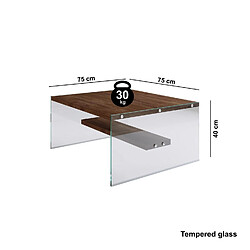 Acheter Toilinux Table basse carrée 1 étagère en bois de pin et sa structure en verre - Marron