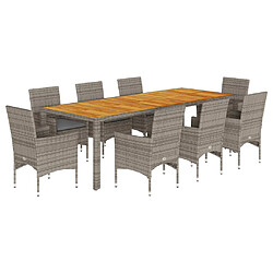 vidaXL Ensemble à manger de jardin et coussins 9 pcs gris rotin acacia