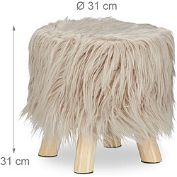 Helloshop26 Tabouret fausse fourrure poils pouf 4 pieds bois marron 13_0002796_2