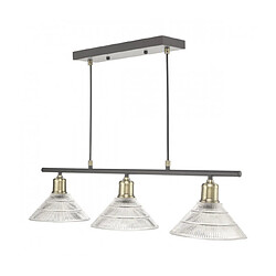 Luminaire Center Suspension Boyd Laiton antique,verre côtelé 3 ampoules 20cm