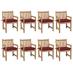 Maison Chic Lot de 8 Chaises de jardin avec coussins | Fauteuil chaises d'extérieur bordeaux Teck solide -GKD62835