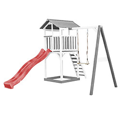 AXI Beach Tower Aire de Jeux avec Toboggan en Rouge, Balançoire & Bac à Sable | Grande Maison Enfant extérieur en Gris & BLANC | Cabane de Jeu en Bois FSC