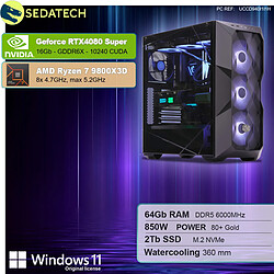 Sedatech PC Gamer Pro ATX Premium • AMD Ryzen 7 9800X3D • RTX4080 Super • 64Go DDR5 • 2To SSD M.2 • Windows 11