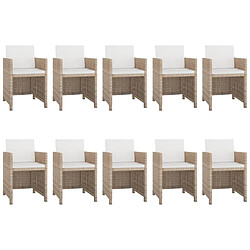 Maison Chic Salon de jardin 11 pcs avec coussins - Table et chaises d'extérieur - Mobilier/Meubles de jardin Moderne Résine tressée Beige -MN77544