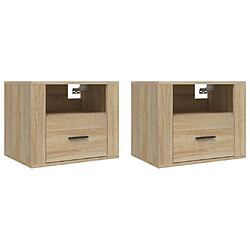 Maison Chic Lot de 2 Tables de Chevet murales - Tables de Nuit Chêne sonoma 50x36x40 cm