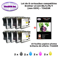 8 cartouches compatibles LC123XL pour Brother DCP J132W, J152W, J172W, J552DW, J752DW +10f A6 brillantes -T3AZUR