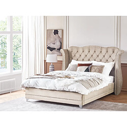 Beliani Lit double en velours beige 180 x 200 cm AYETTE