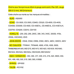 Chaîne Pro 40cm pour tronçonneuse 325-050-1,3mm-66Entraineurs = 20-66E