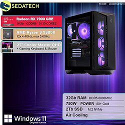 Sedatech Pack PC Gamer ATX Compact • AMD Ryzen 9 9900X • RX 7900 GRE • 32Go DDR5 • 2To SSD M.2 • Windows 11 • Moniteur 27''