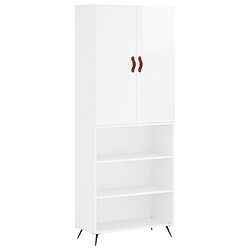 vidaXL Buffet haut Blanc brillant 69,5x34x180 cm Bois d'ingénierie