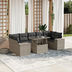 vidaXL Salon de jardin 8 pcs avec coussins gris clair résine tressée