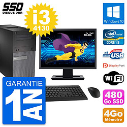 PC Tour Dell 3020 Ecran 22" Intel Core i3-4130 RAM 4Go SSD 480Go Windows 10 Wifi - Occasion